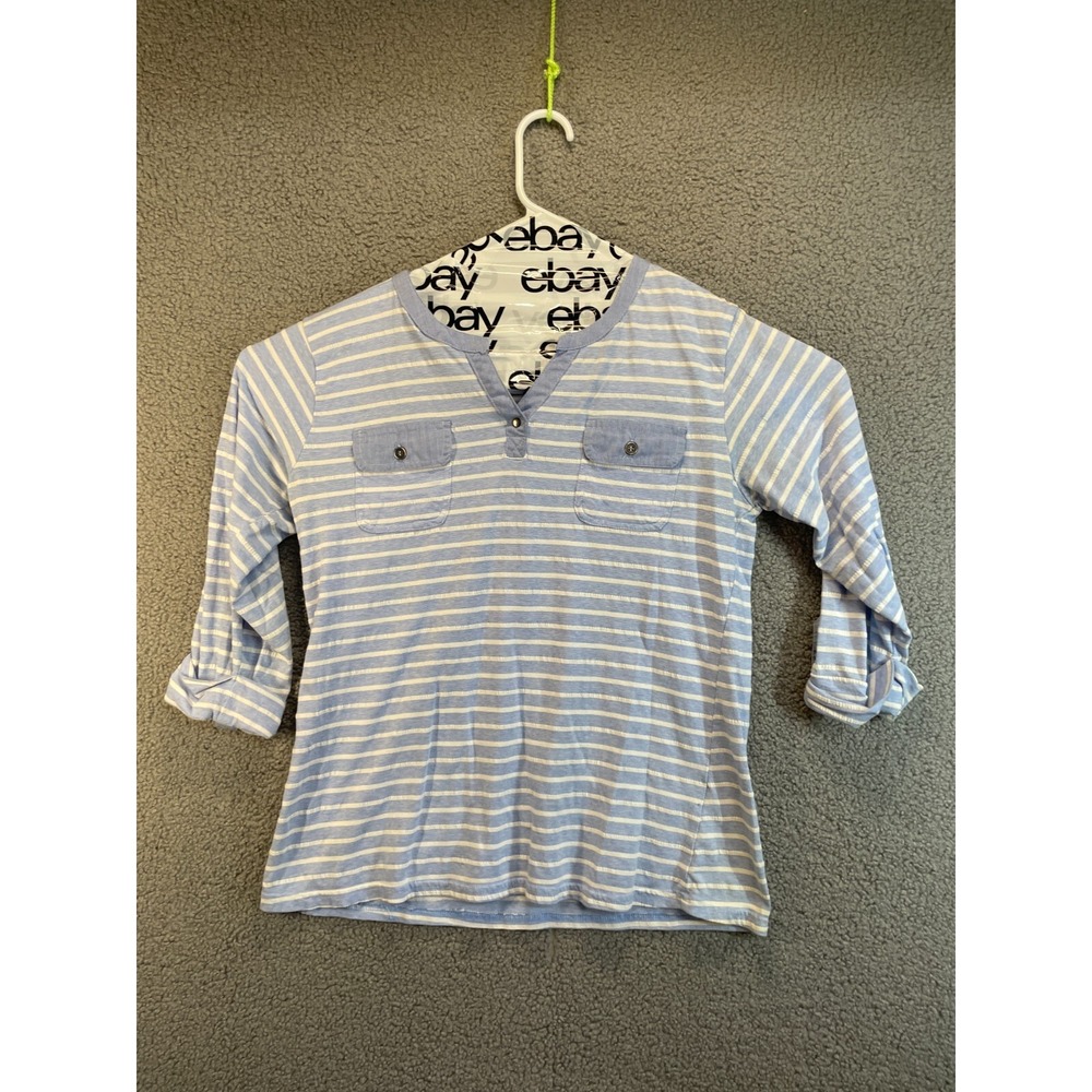 Hilliard Hanson Long Sleeve White Blue Striped Shirt Size Large